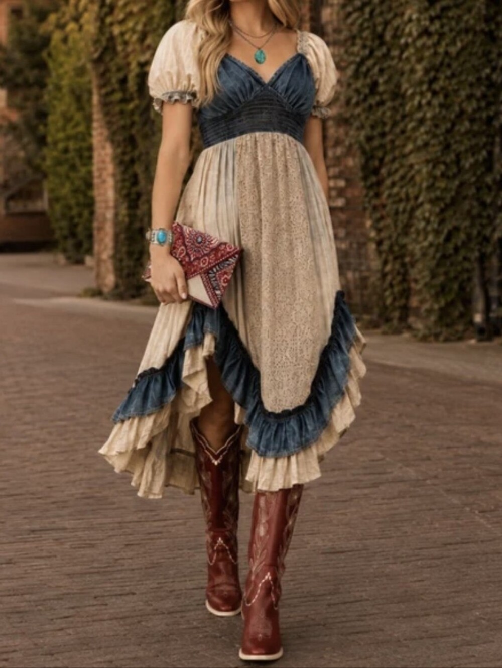 NWT Young Threads Western Ruffle Midi Dress Size Medium